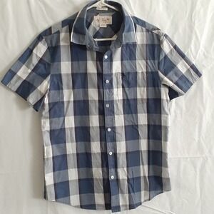 Penguin by Munsingwear Men's Medium Short Sleeve Blue Plaid Button up Shirt Slim